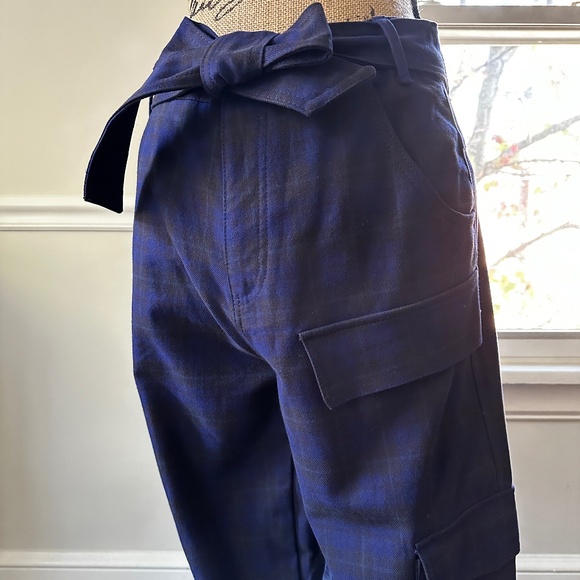 Zara navy blue plaid cotton cargo pants | size M / 28 - Picture 1 of 13